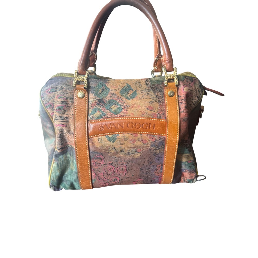 Van Gogh Vintage Art Print Satchel Leather Vachetta corners tore Inside peeling